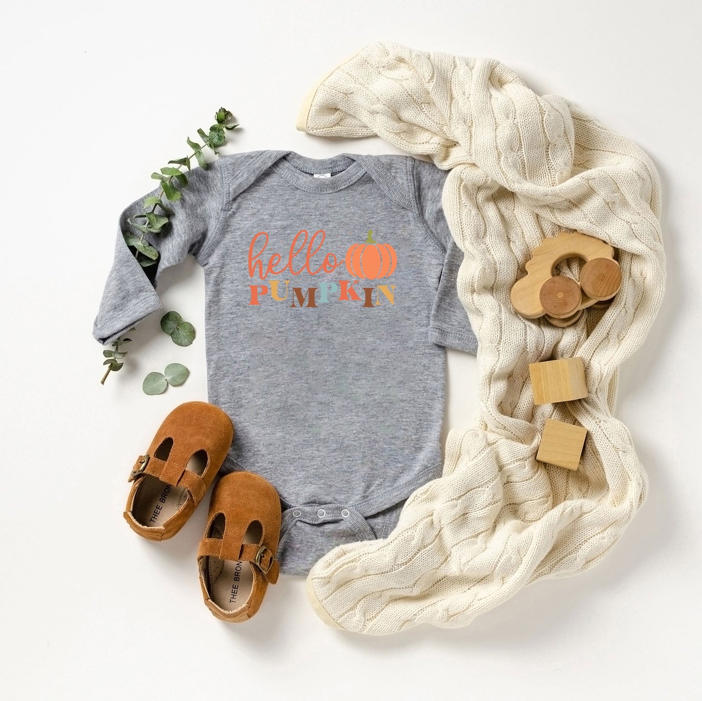 Cursive Hello Pumpkin | Baby Graphic Long Sleeve Onesie