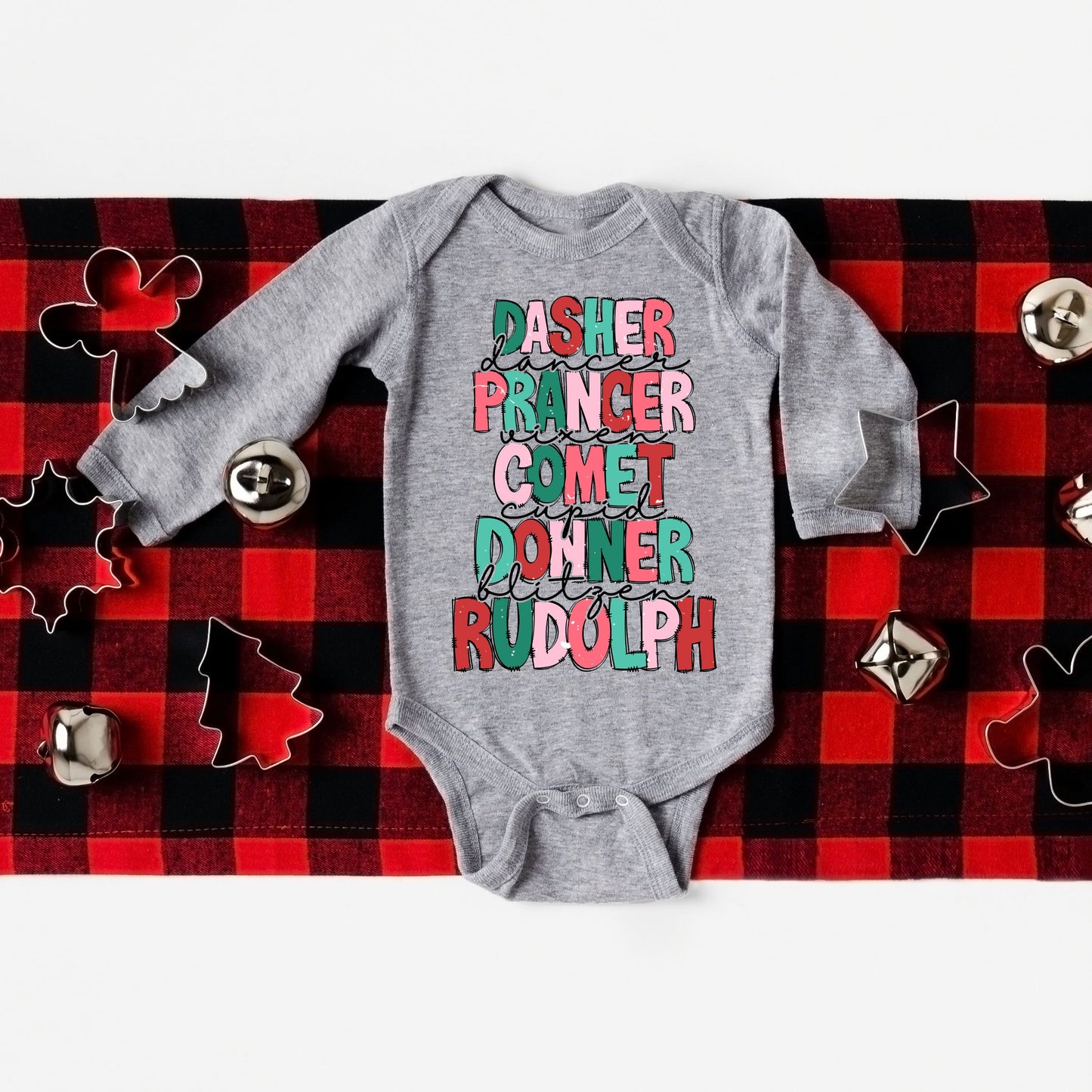Reindeers Stacked | Baby Graphic Long Sleeve Onesie