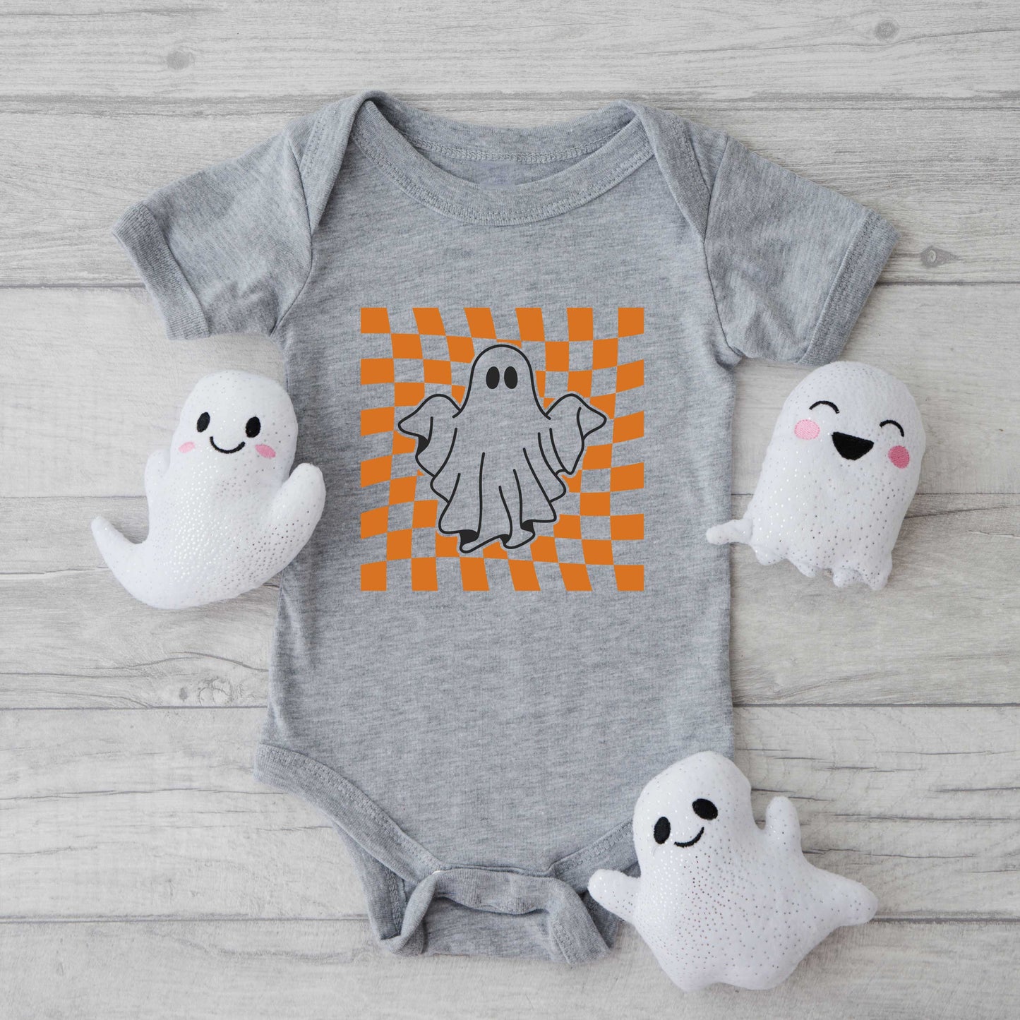 Checkered Ghost | Baby Graphic Short Sleeve Onesie