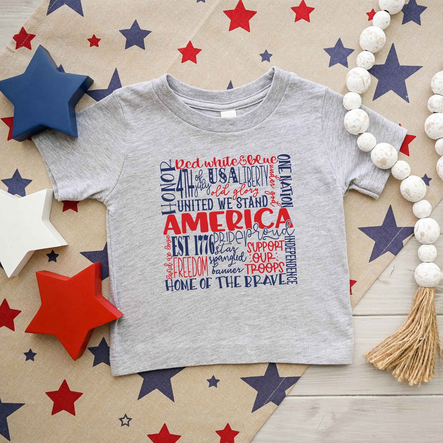 America Words Colorful | Toddler Short Sleeve Crew Neck
