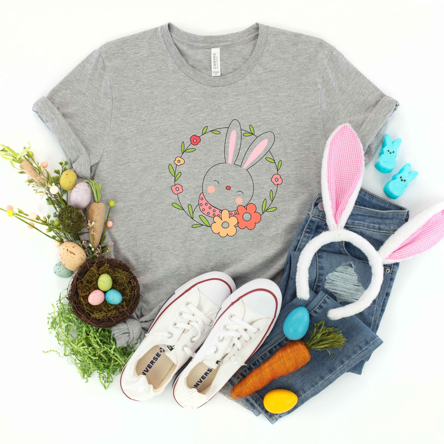 Easter Bunny Flower Wreath | Youth Short Sleeve Crew Neck