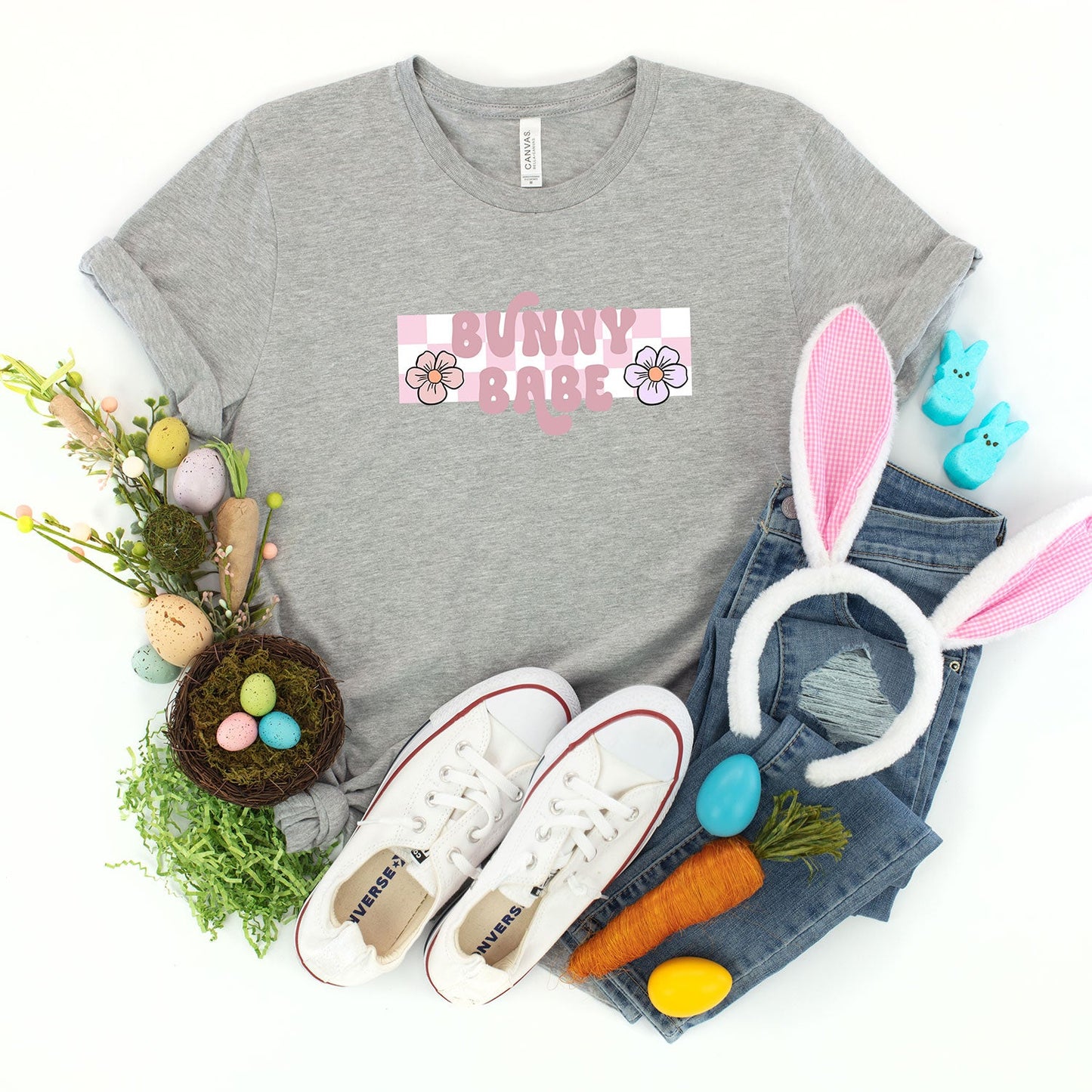 Bunny Babe Flowers | Youth Short Sleeve Crew Neck