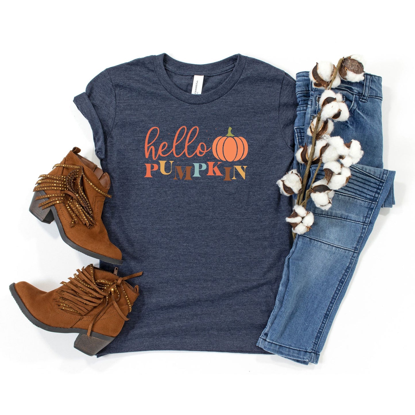 Cursive Hello Pumpkin | Youth Graphic Short Sleeve Tee