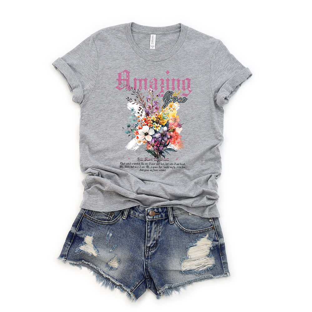 Amazing Grace Floral Bouquet | Short Sleeve Crew Neck