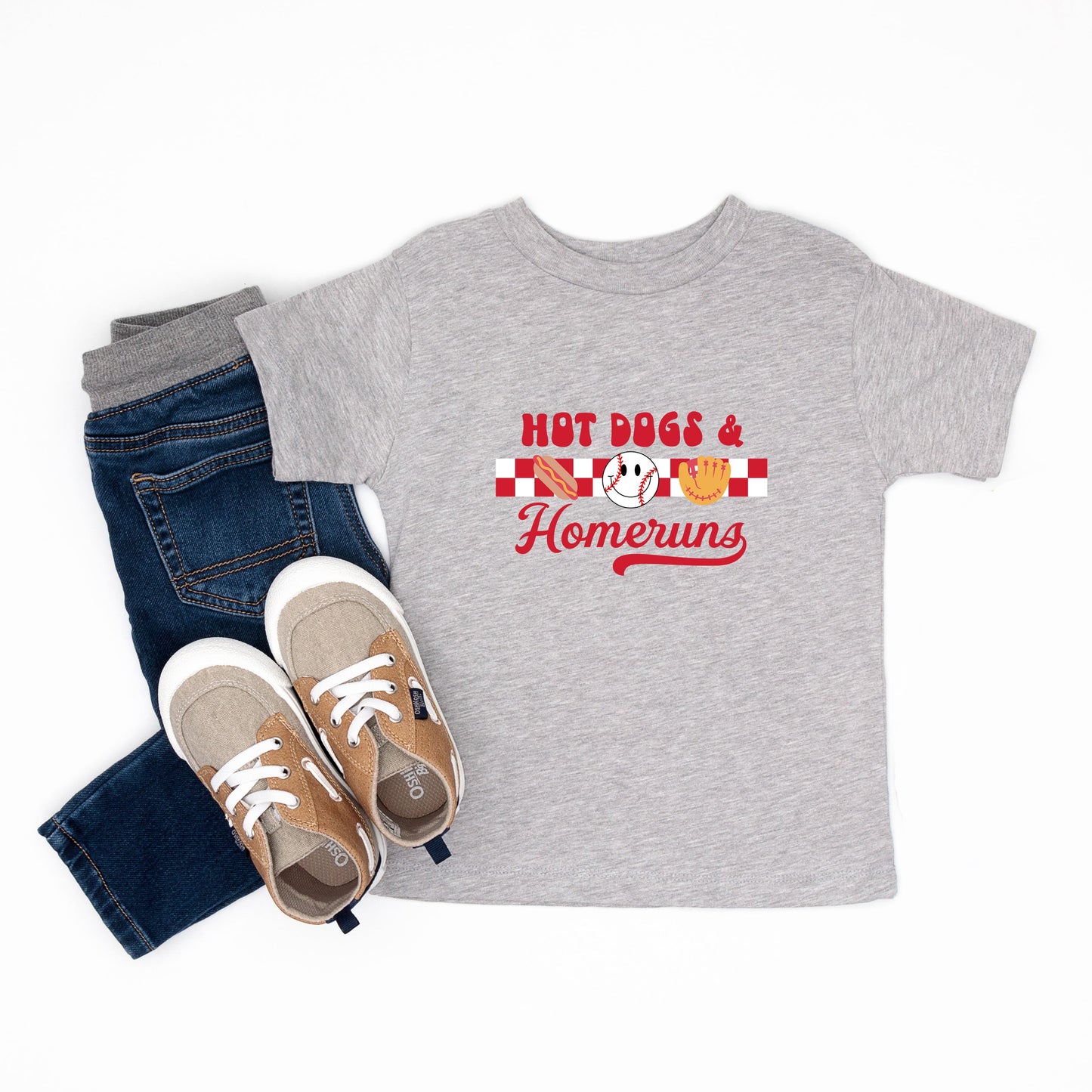 Hot Dogs and Home Runs Smiley Face | Toddler Short Sleeve Crew Neck