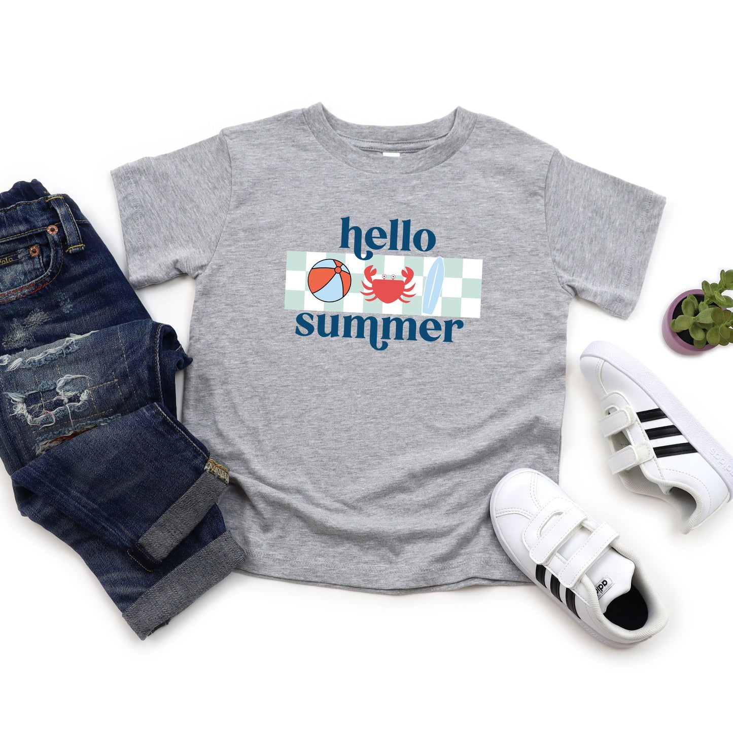 Hello Summer Checkered | Toddler Short Sleeve Crew Neck