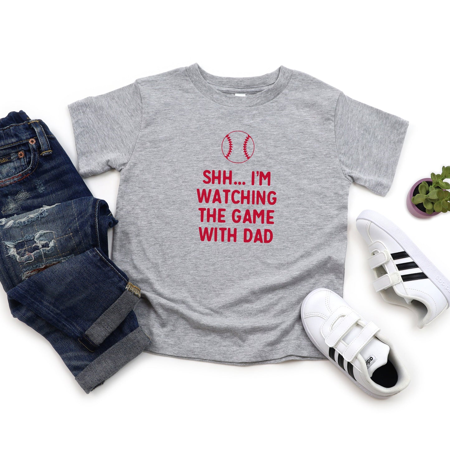 Watching The Game With Dad | Toddler Short Sleeve Crew Neck