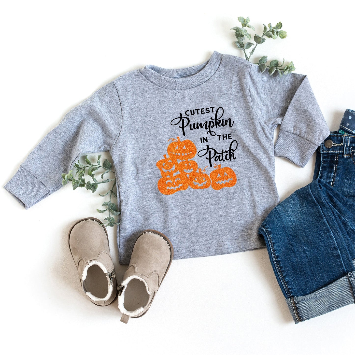 Cutest Pumpkin In The Patch Glitter | Youth Graphic Long Sleeve Tee