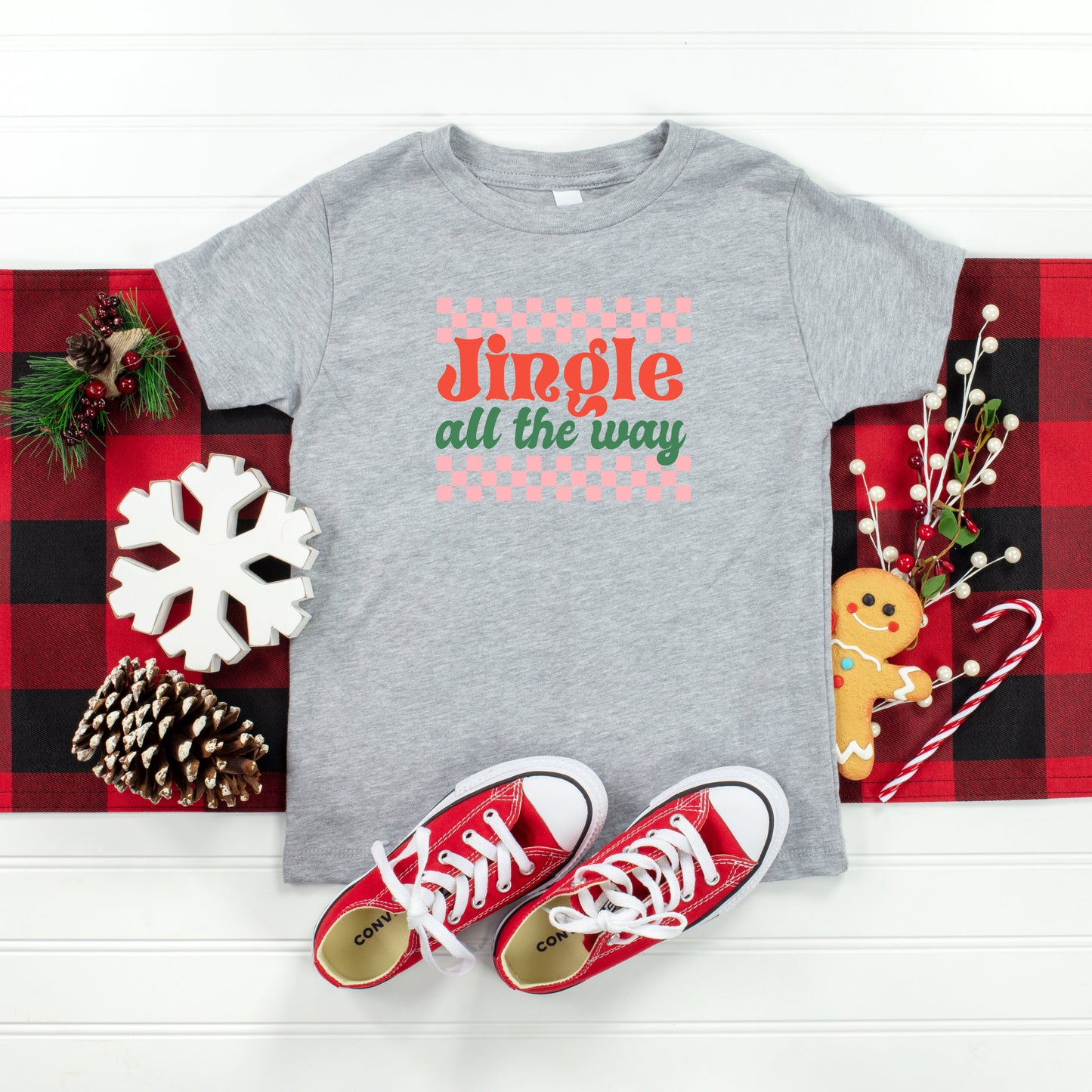 Jingle All The Way Checkered | Toddler Short Sleeve Crew Neck