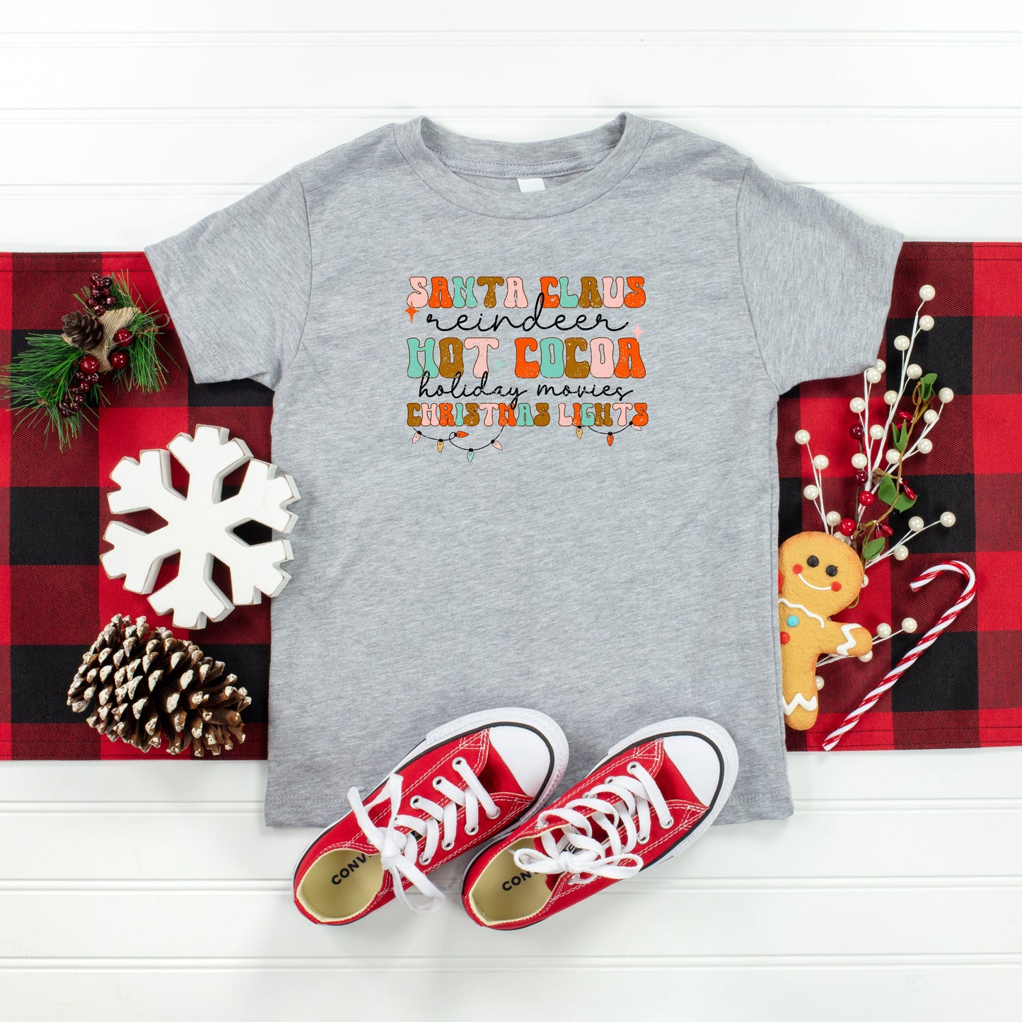 Santa Cocoa Christmas Lights | Youth Short Sleeve Crew Neck
