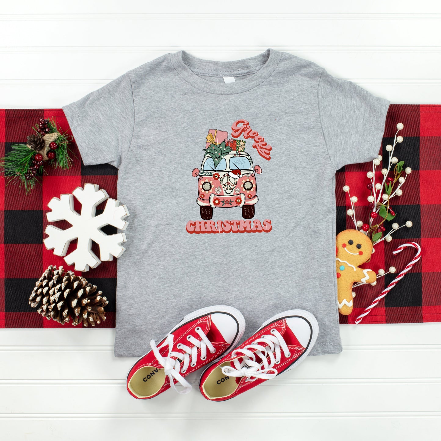 Retro Van Groovy Christmas | Toddler Short Sleeve Crew Neck