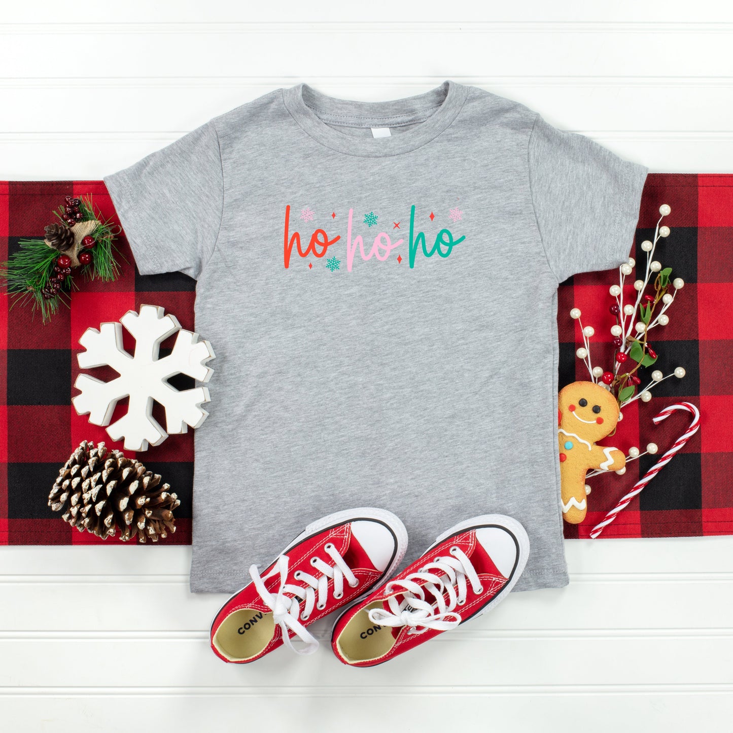 Ho Ho Ho Colorful | Toddler Short Sleeve Crew Neck