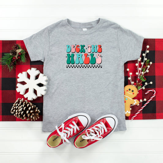 Retro Deck The Halls Checkered | Toddler Short Sleeve Crew Neck