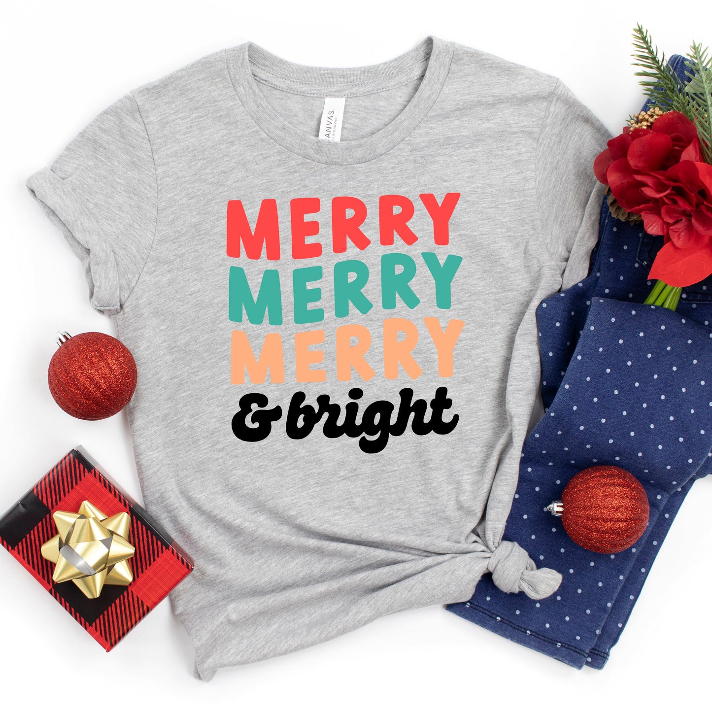 Merry And Bright Stacked | Youth Short Sleeve Crew Neck