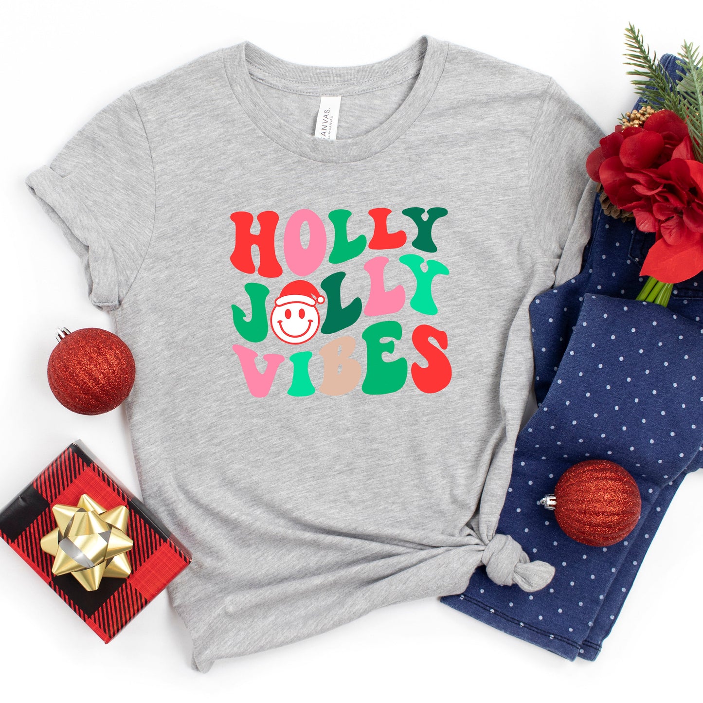 Holly Jolly Vibes Smile | Youth Short Sleeve Crew Neck