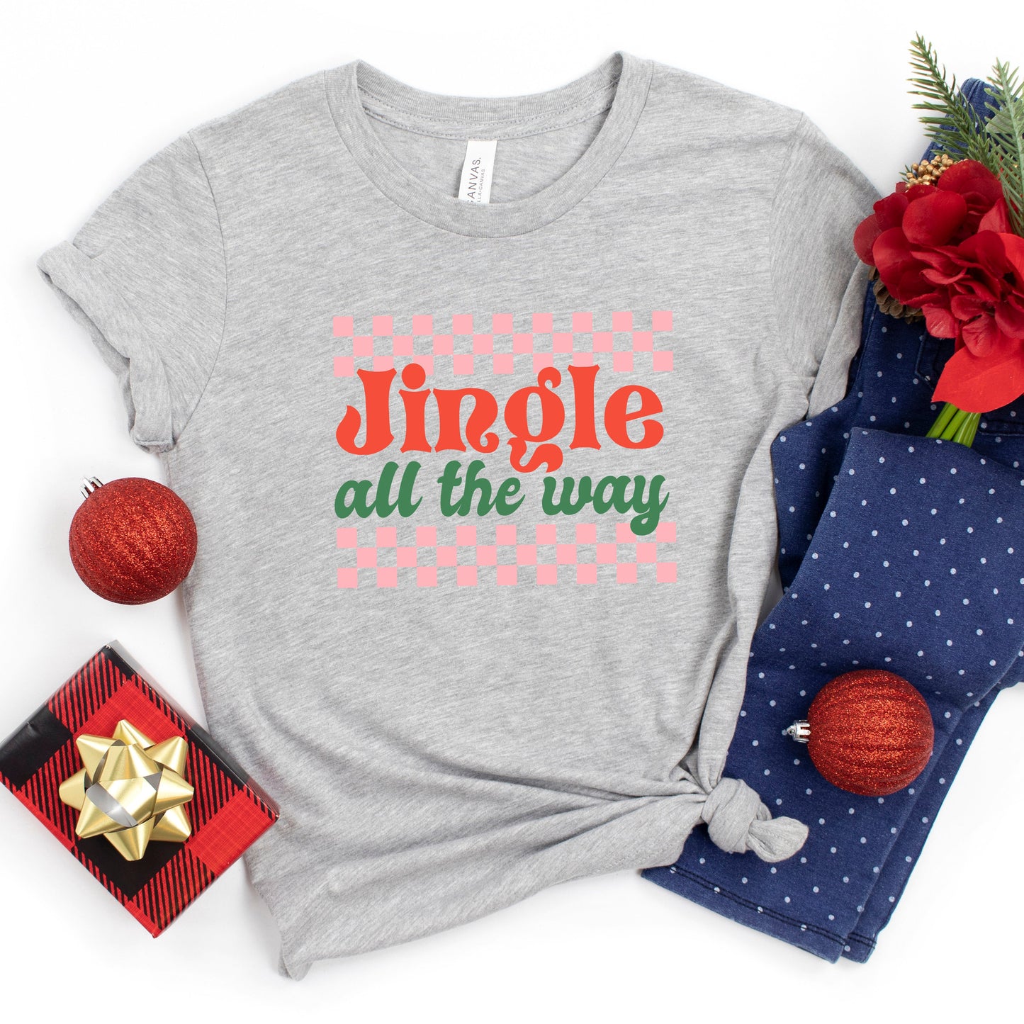 Jingle All The Way Checkered | Youth Short Sleeve Crew Neck