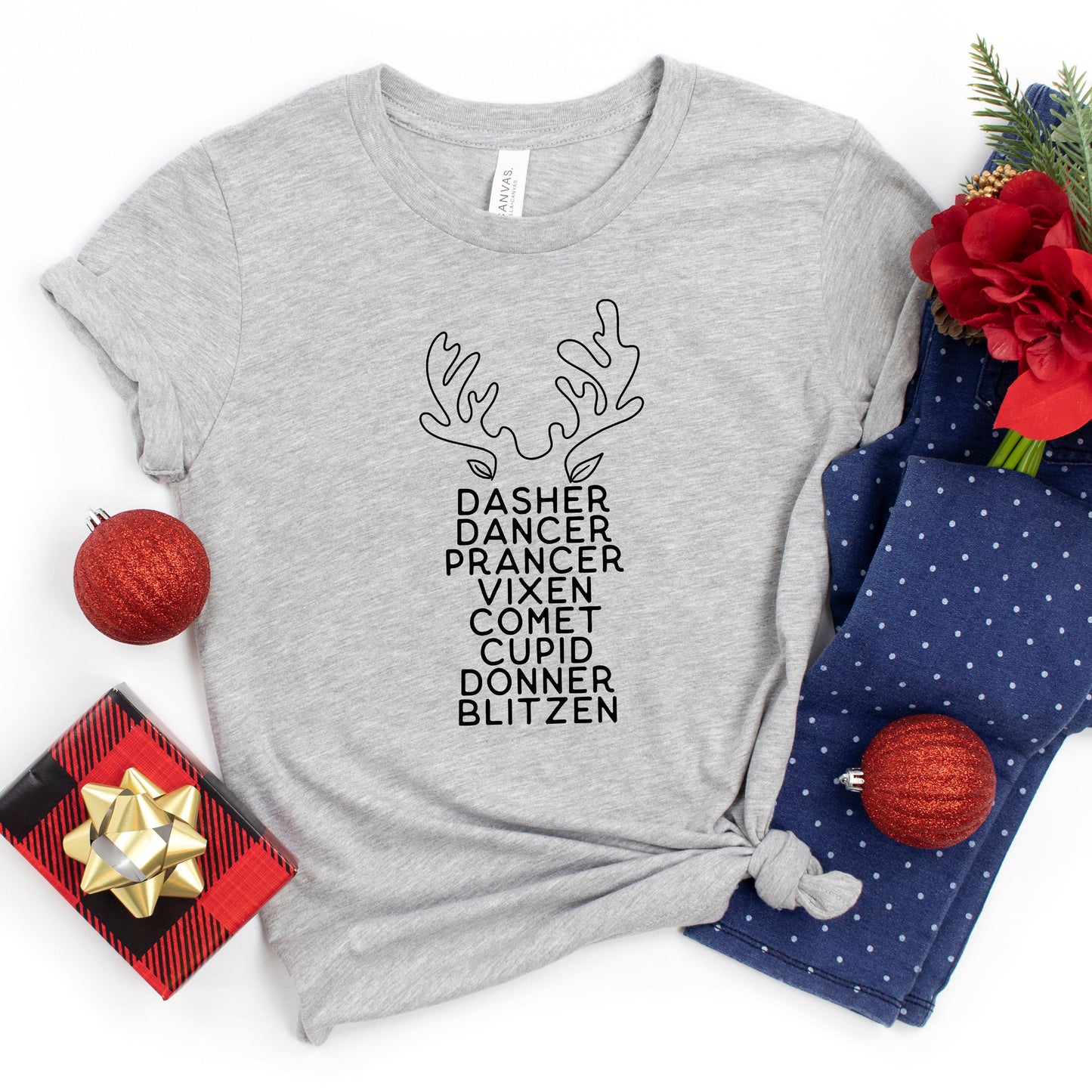 Reindeer Names Antlers | Youth Short Sleeve Crew Neck