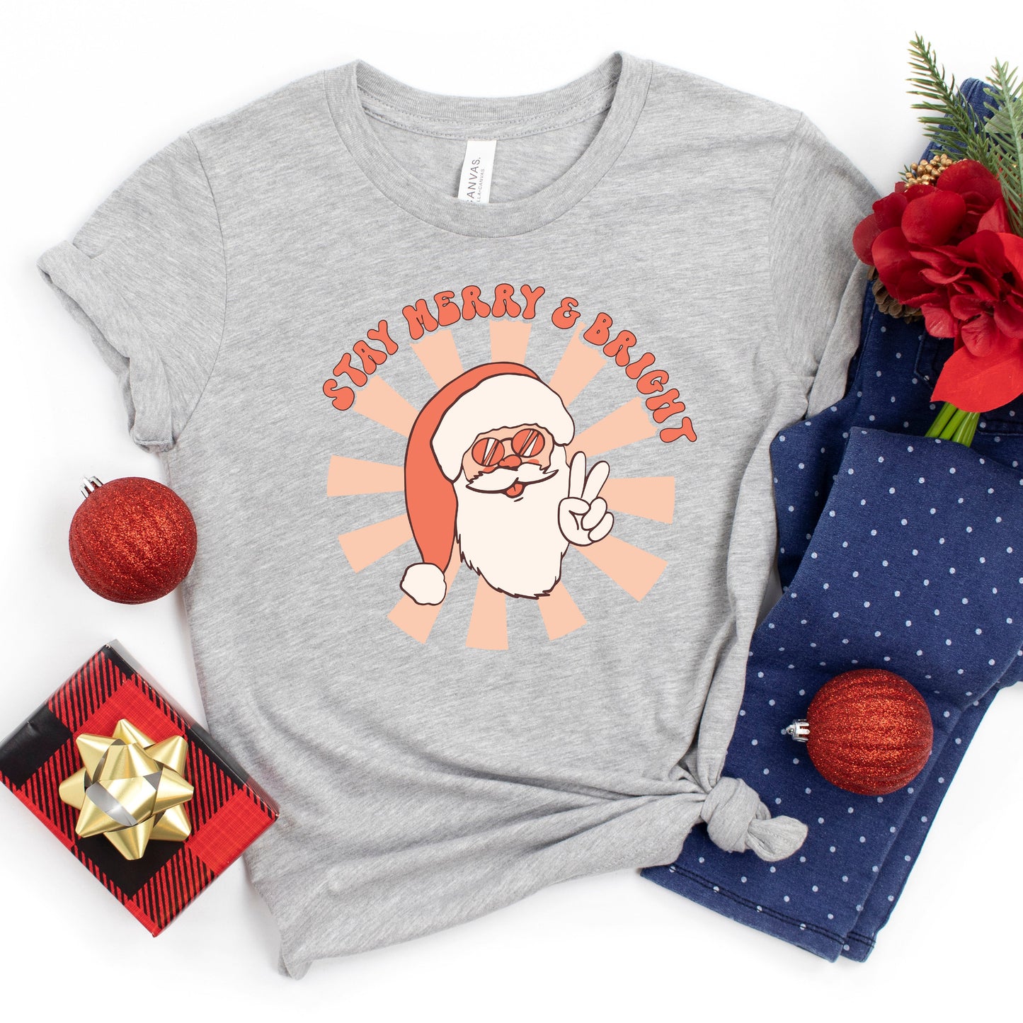Stay Merry And Bright Santa | Youth Short Sleeve Crew Neck