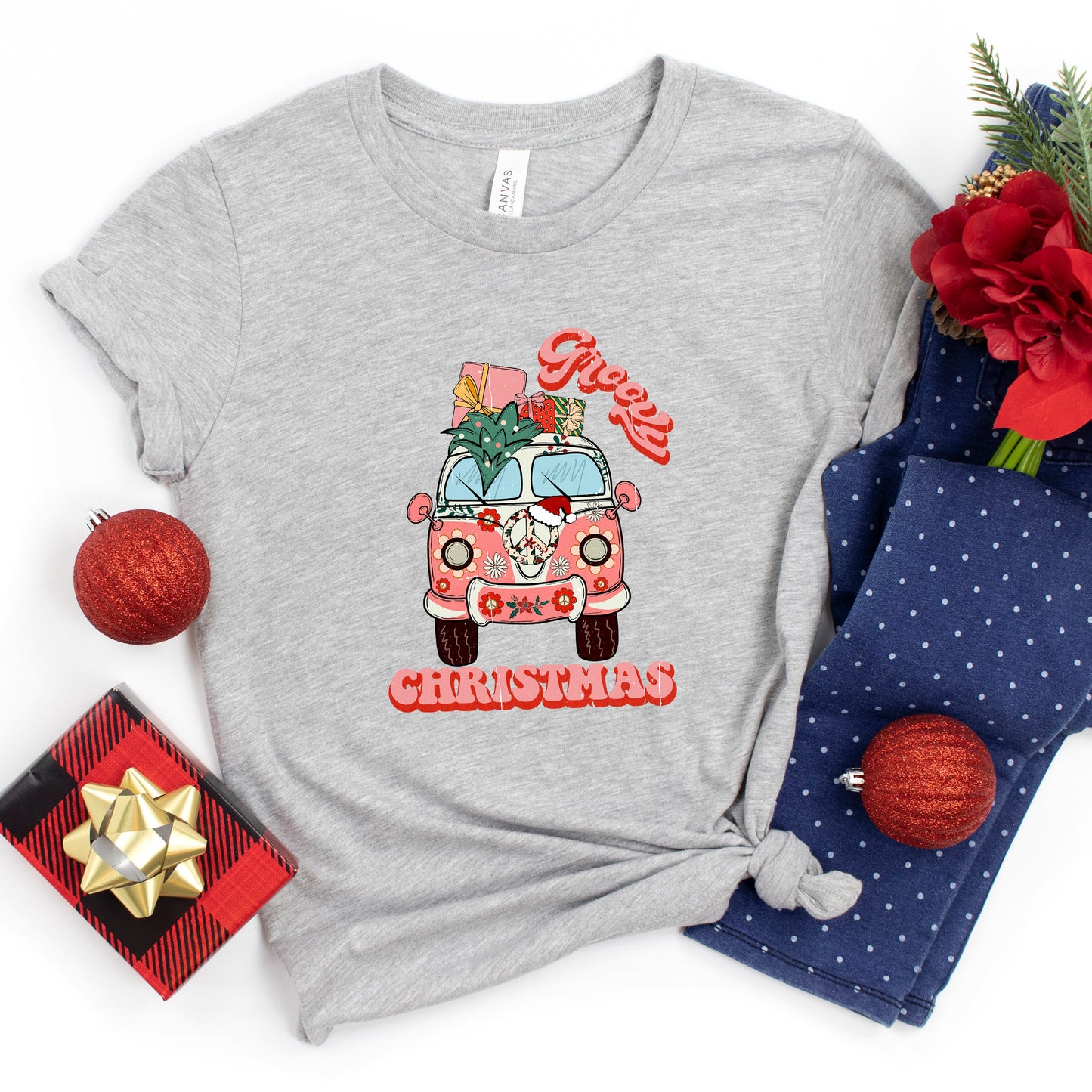Retro Van Groovy Christmas | Youth Short Sleeve Crew Neck