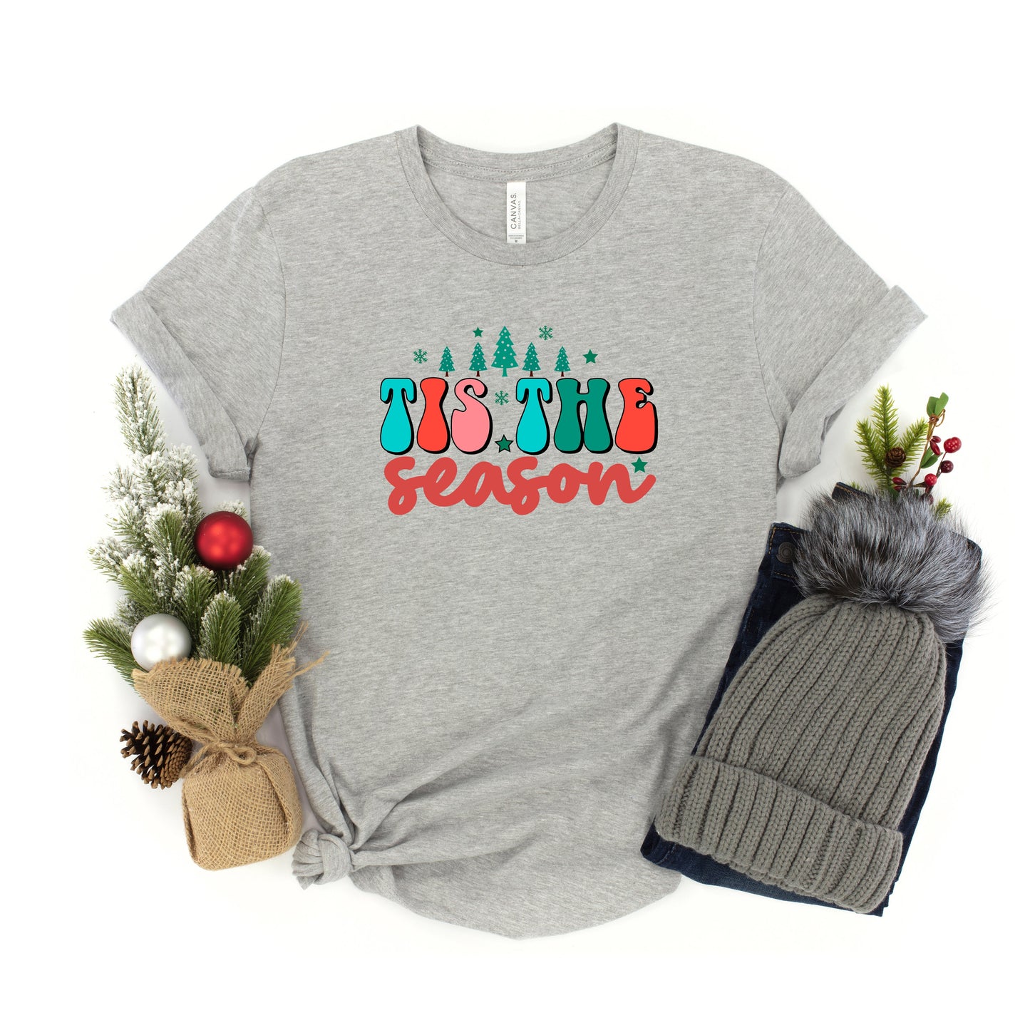 Retro Tis The Season Trees | Youth Short Sleeve Crew Neck