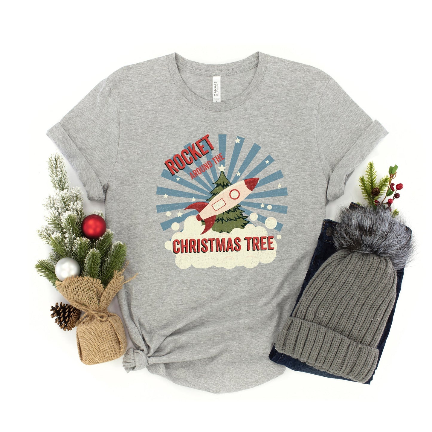 Rocket Around The Christmas Tree | Toddler Graphic Short Sleeve Tee