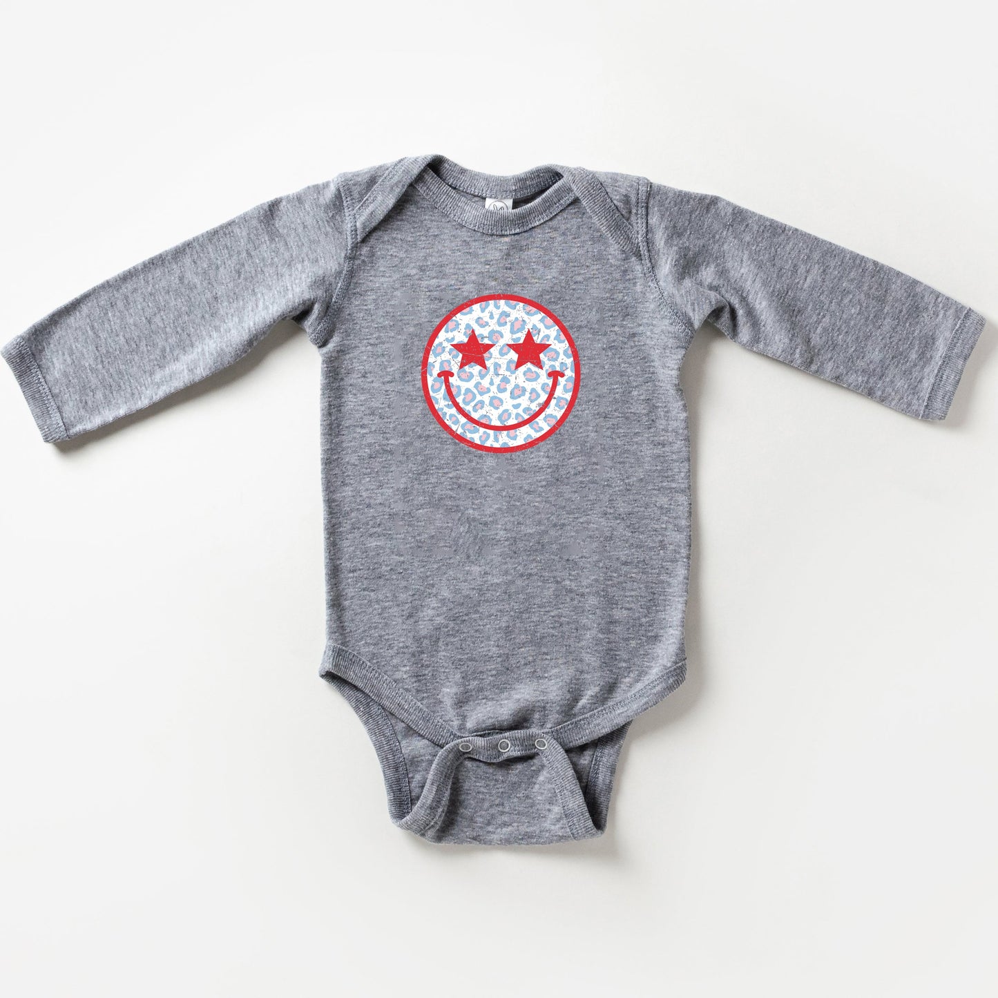 Leopard Patriotic Smiley Face | Baby Long Sleeve Onesie