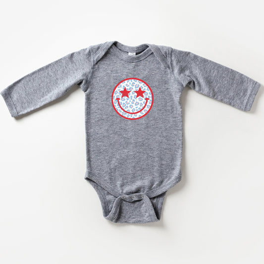 Leopard Patriotic Smiley Face | Baby Long Sleeve Onesie