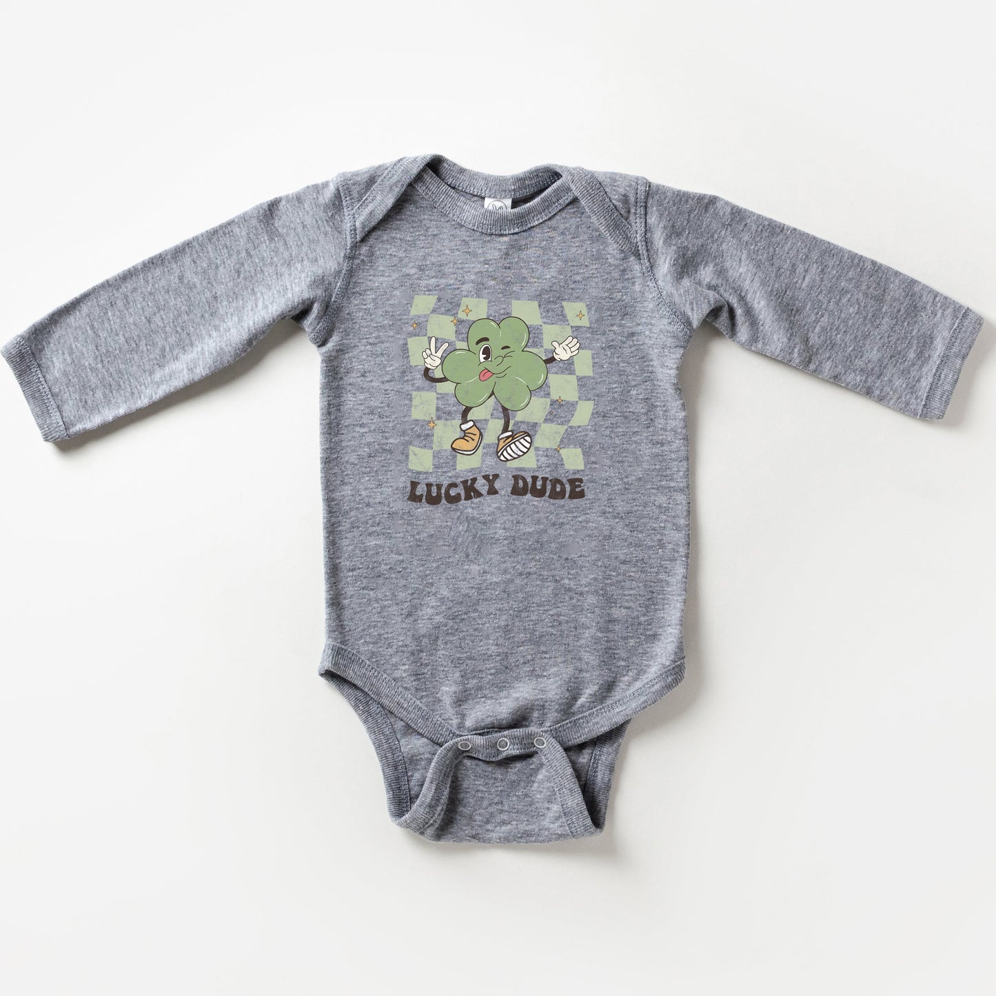 Lucky Dude Checkered | Baby Long Sleeve Onesie