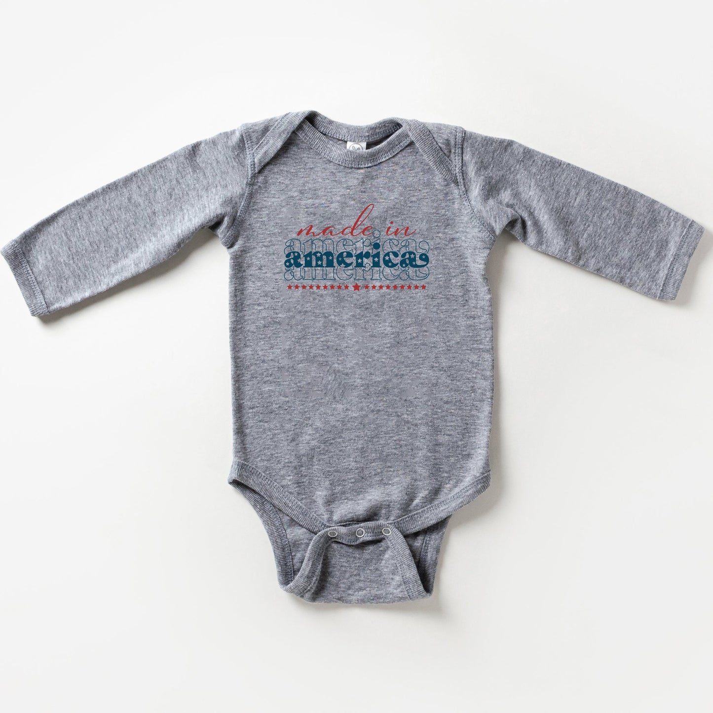 Made In America Stacked | Baby Long Sleeve Onesie