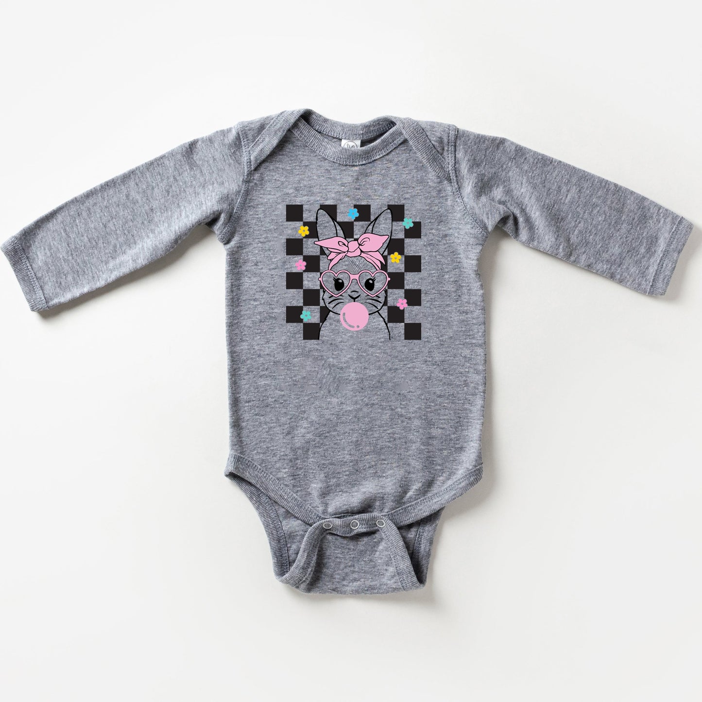 Checkered Groovy Bunny | Baby Long Sleeve Onesie