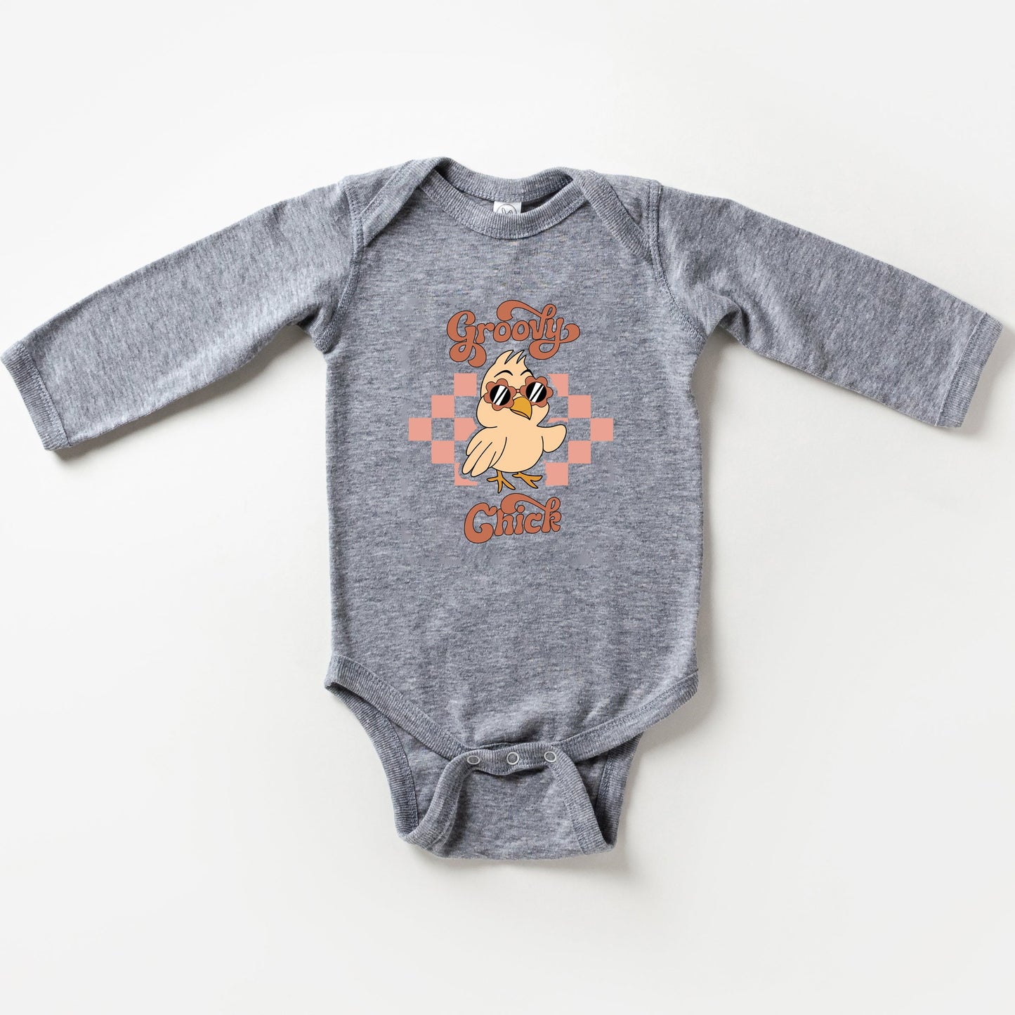 Groovy Chick Checkered | Baby Long Sleeve Onesie