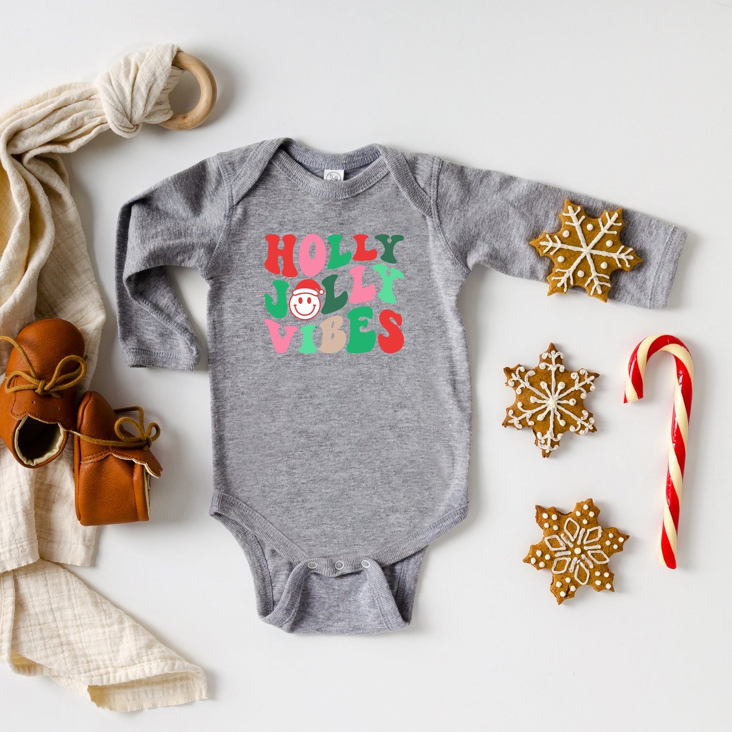 Holly Jolly Vibes Smile | Baby Long Sleeve Onesie