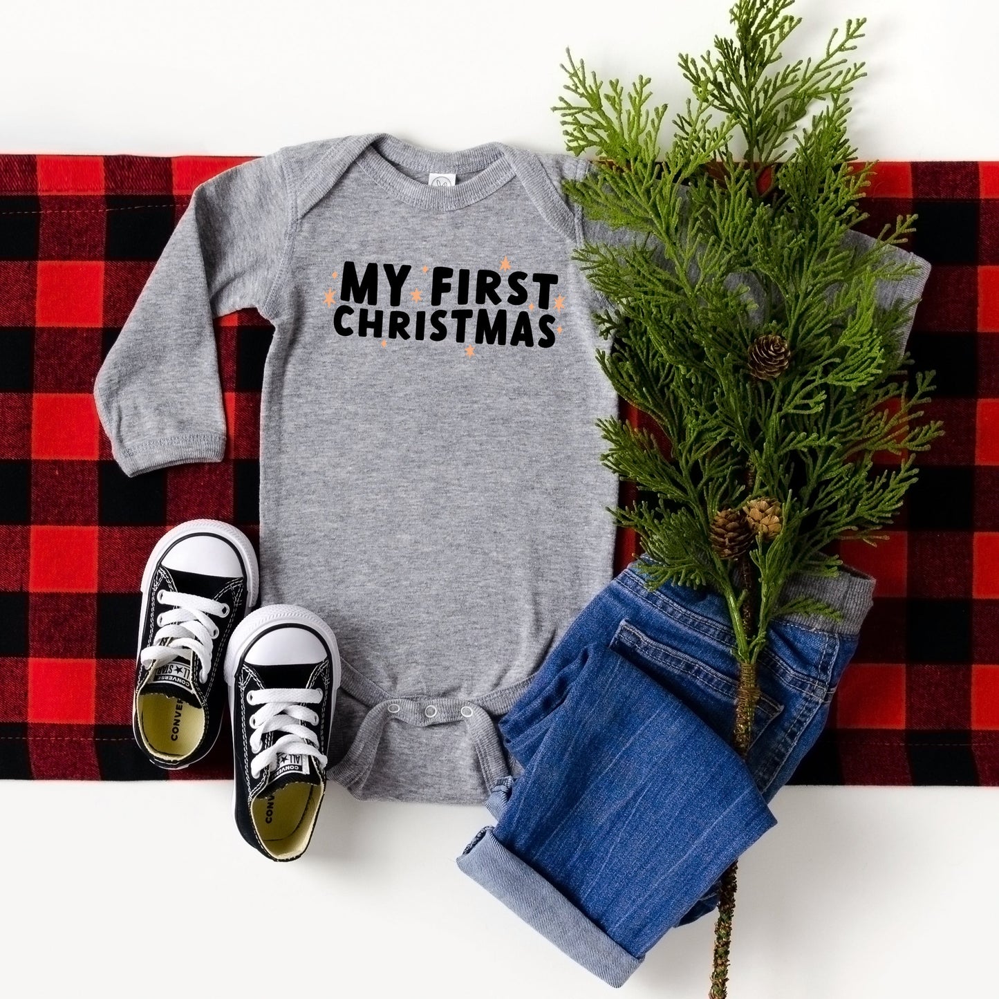 My First Christmas Stars | Baby Long Sleeve Onesie