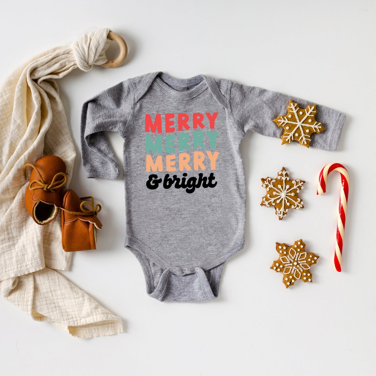 Merry And Bright Stacked | Baby Long Sleeve Onesie