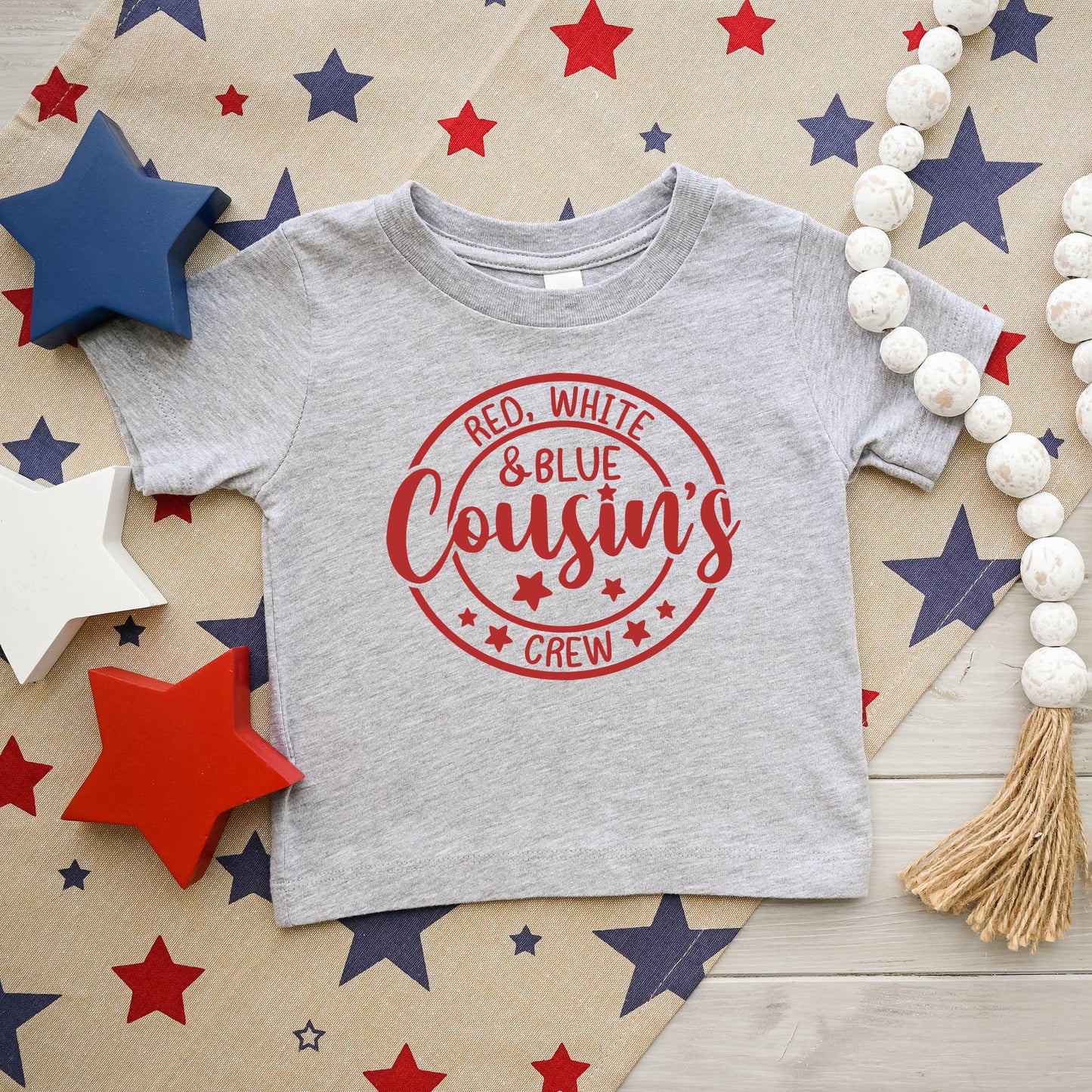 Red White And Blue Cousin's Crew | Toddler Short Sleeve Crew Neck