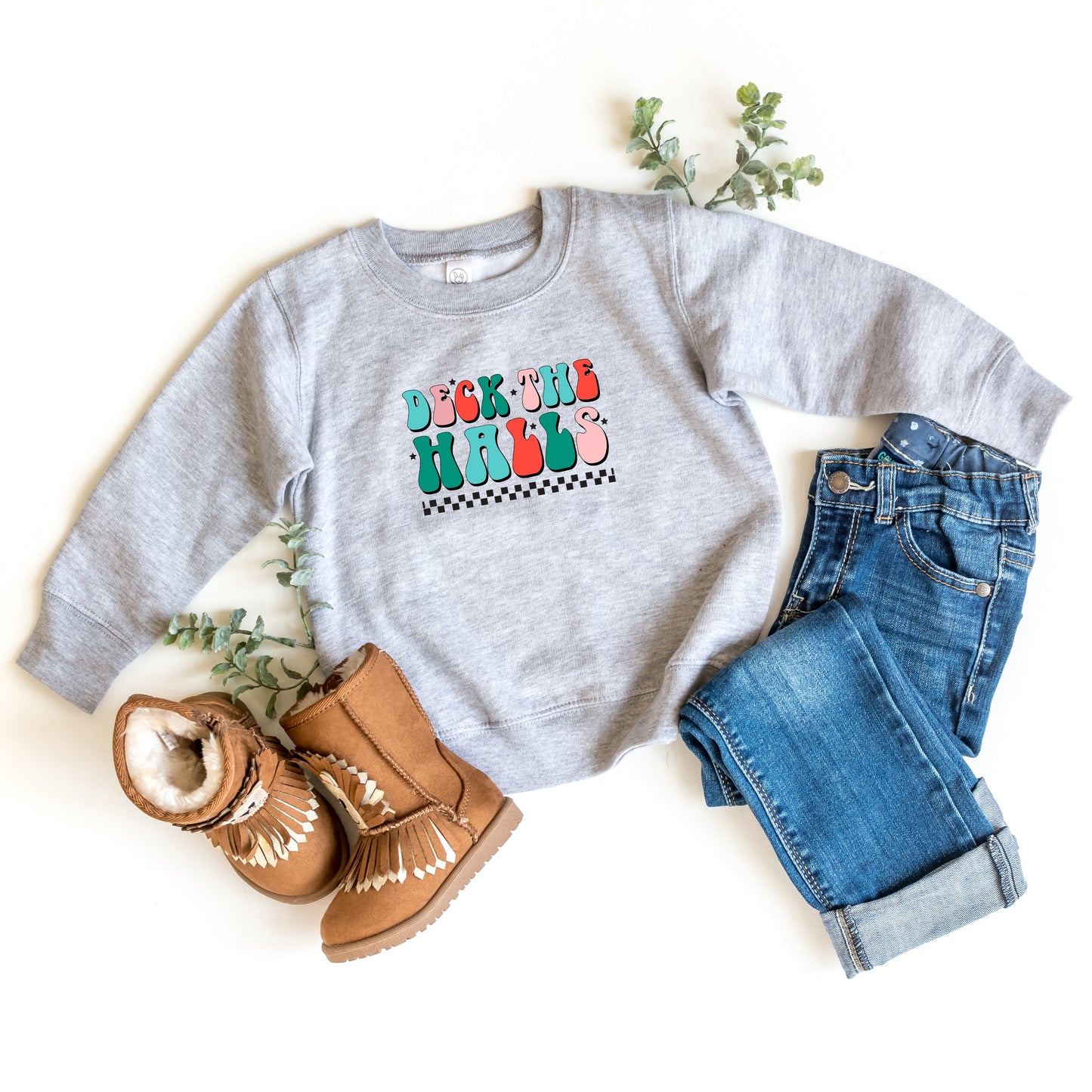 Retro Deck The Halls Checkered | Toddler Sweatshirt