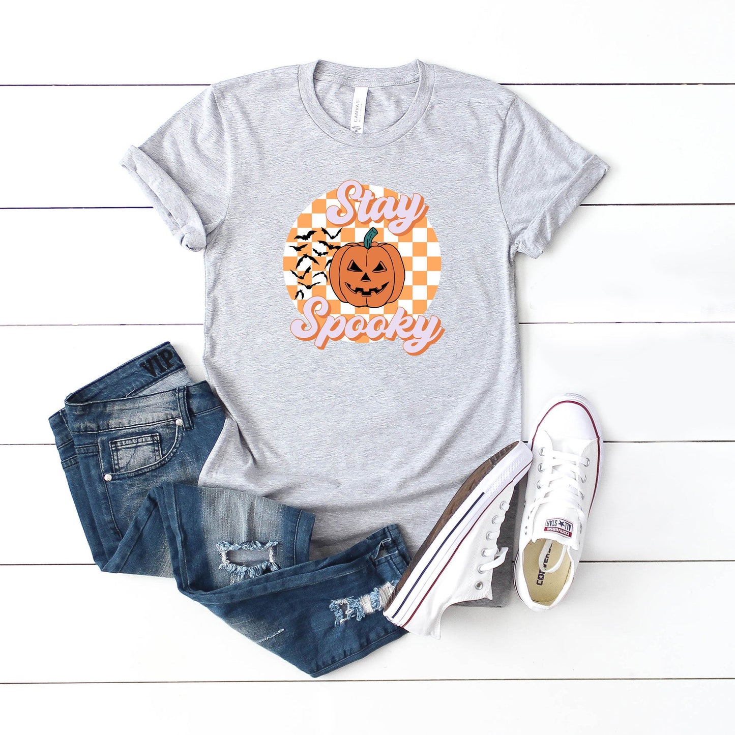 Stay Spooky Bats Checkered | Youth Graphic Short Sleeve Tee