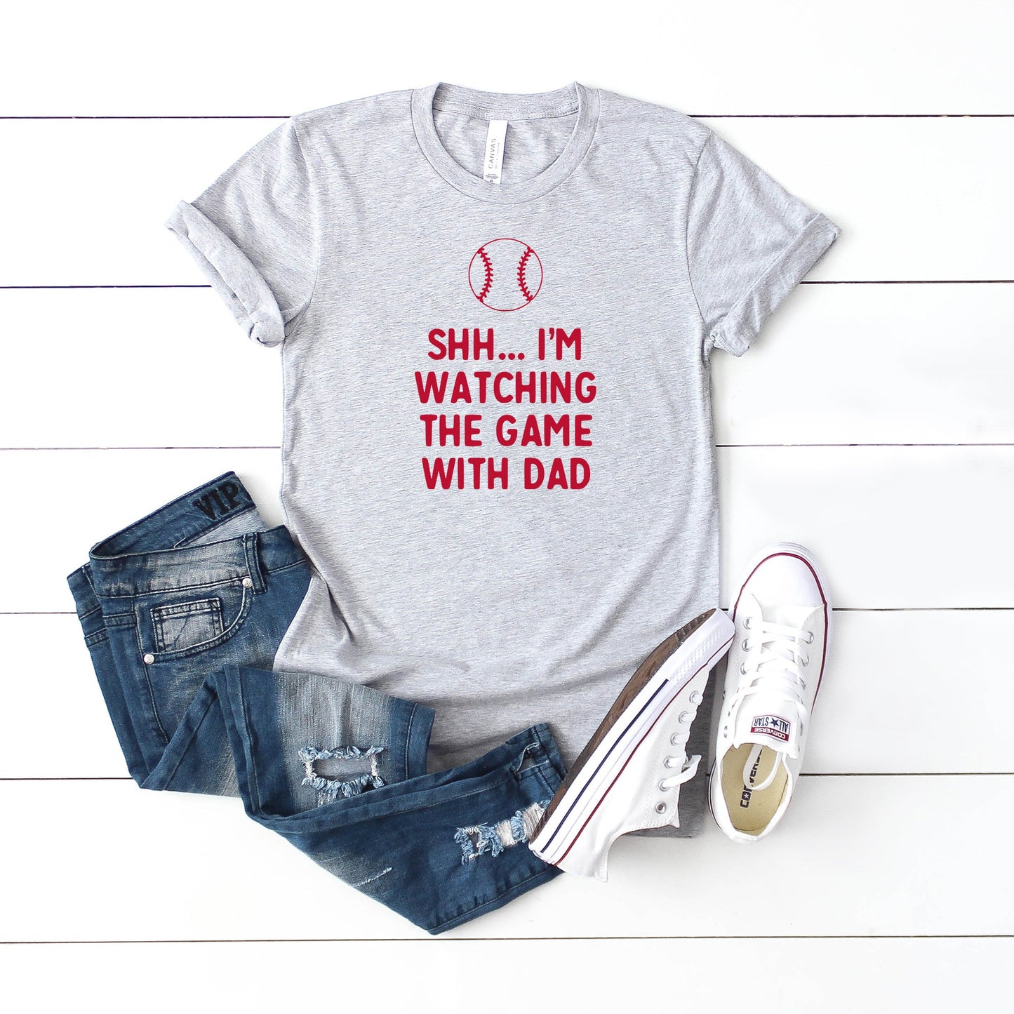 Watching The Game With Dad | Youth Short Sleeve Crew Neck