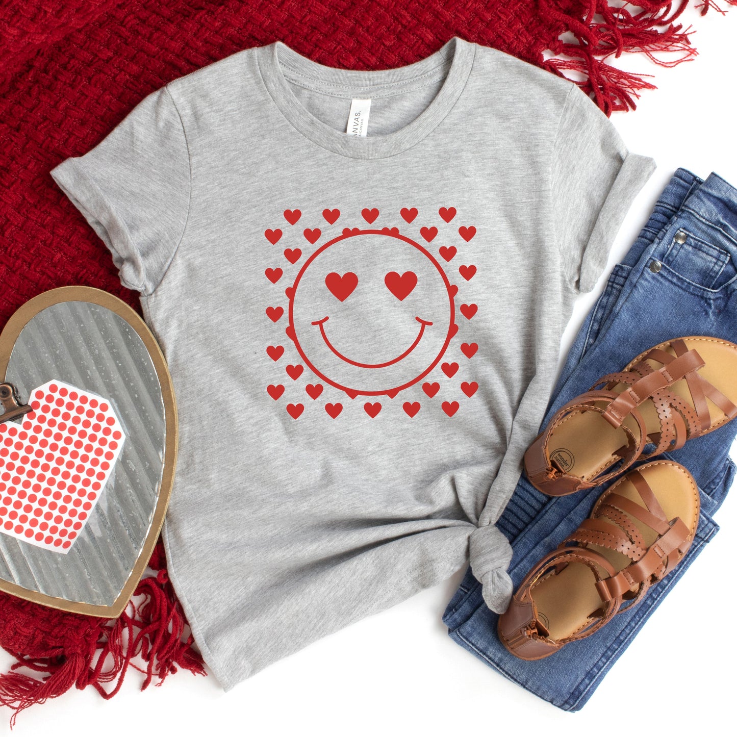 Smiley Face Hearts | Youth Short Sleeve Crew Neck