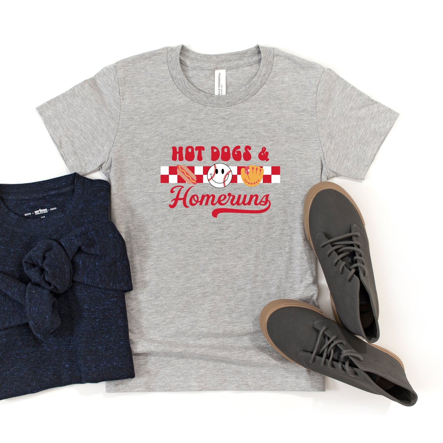 Hot Dogs & Home Runs Smiley Face | Youth Short Sleeve Crew Neck