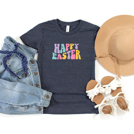 Happy Easter Wavy Colorful | Youth Short Sleeve Crew Neck