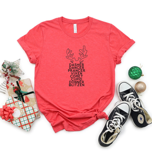 Reindeer Names Antlers | Youth Short Sleeve Crew Neck