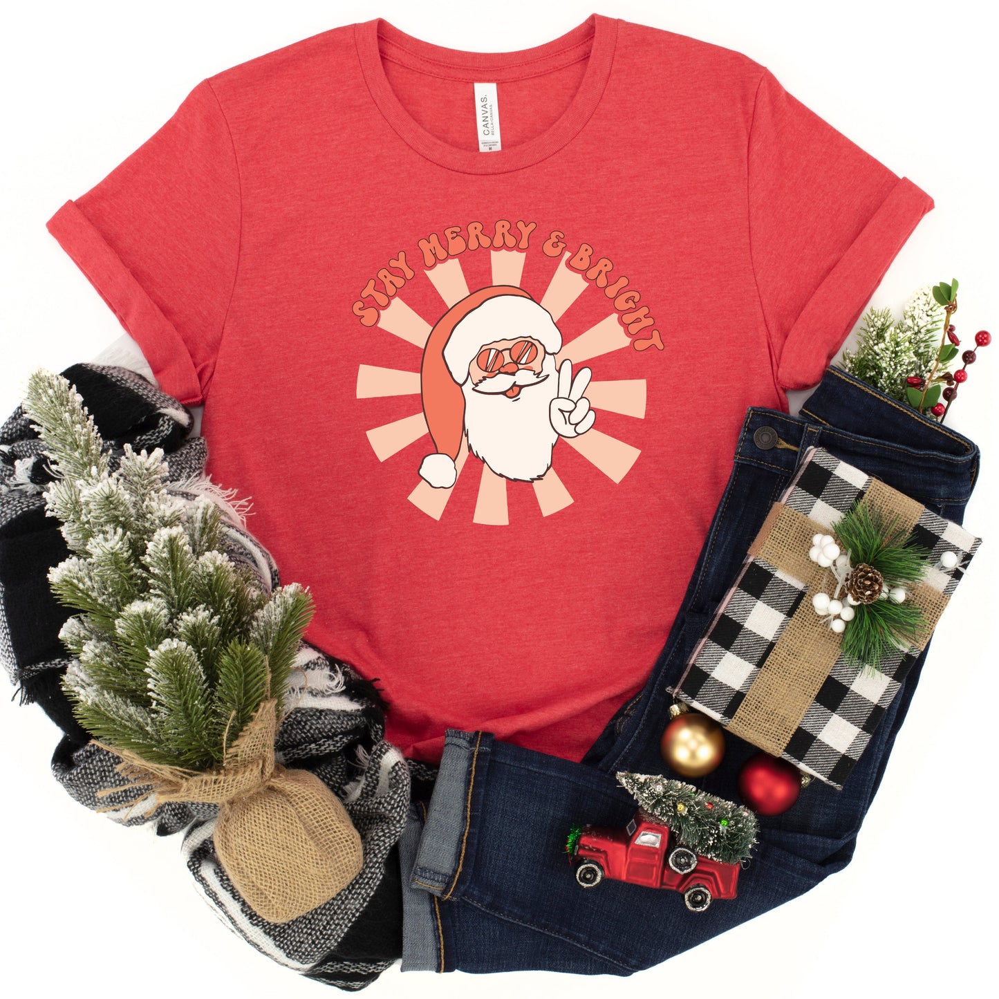 Stay Merry And Bright Santa | Youth Short Sleeve Crew Neck