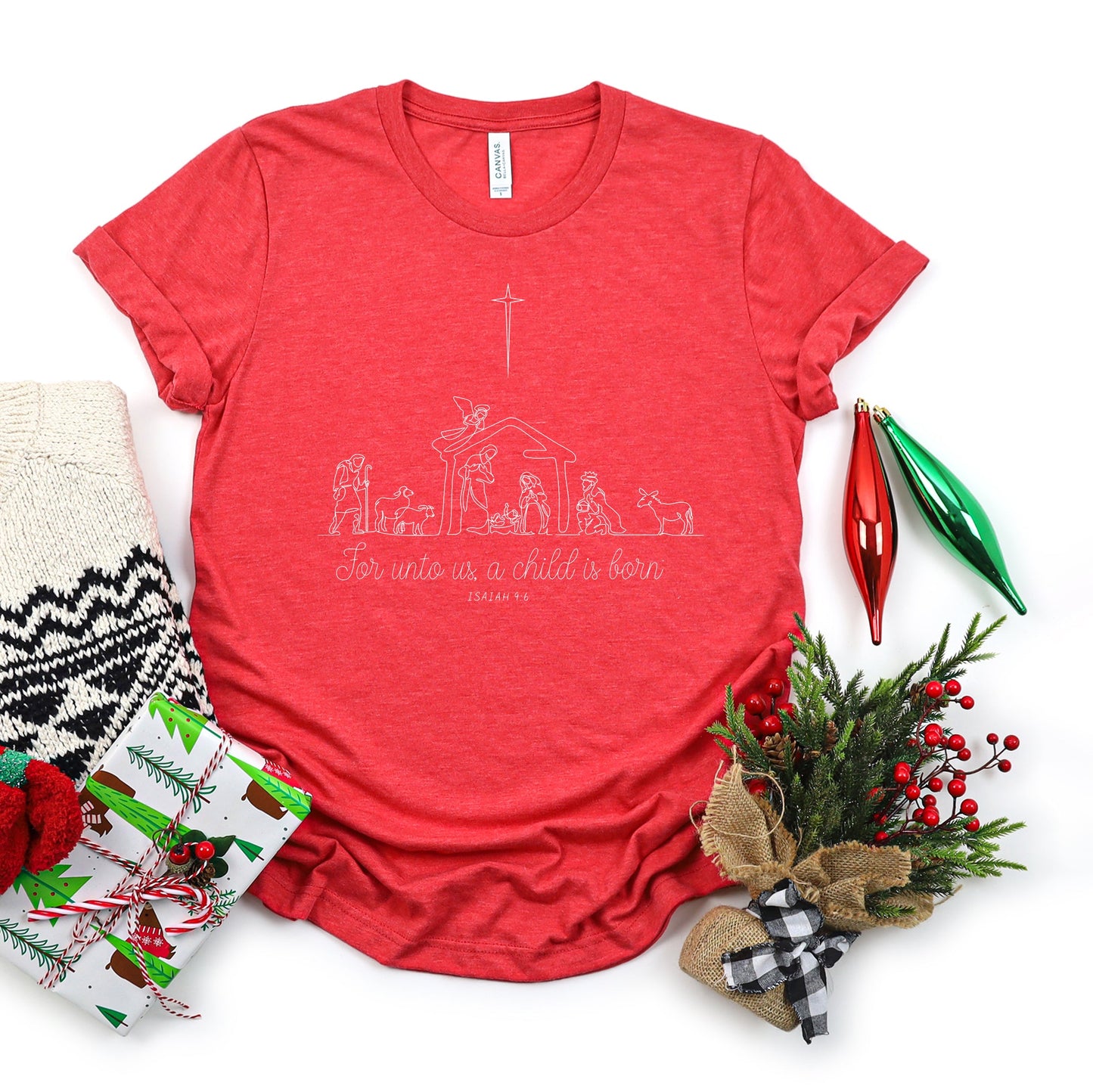 For Unto Us a Child is Born Nativity  | Short Sleeve Crewneck