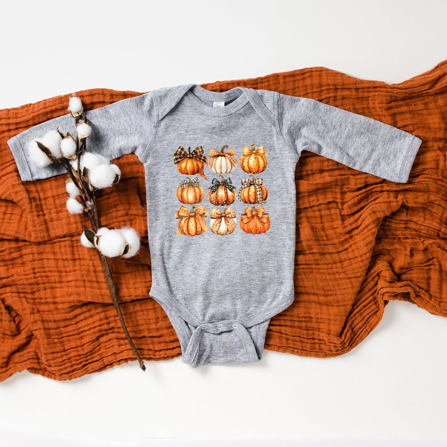 Coquette Fall Pumpkin Chart | Baby Graphic Long Sleeve Onesie