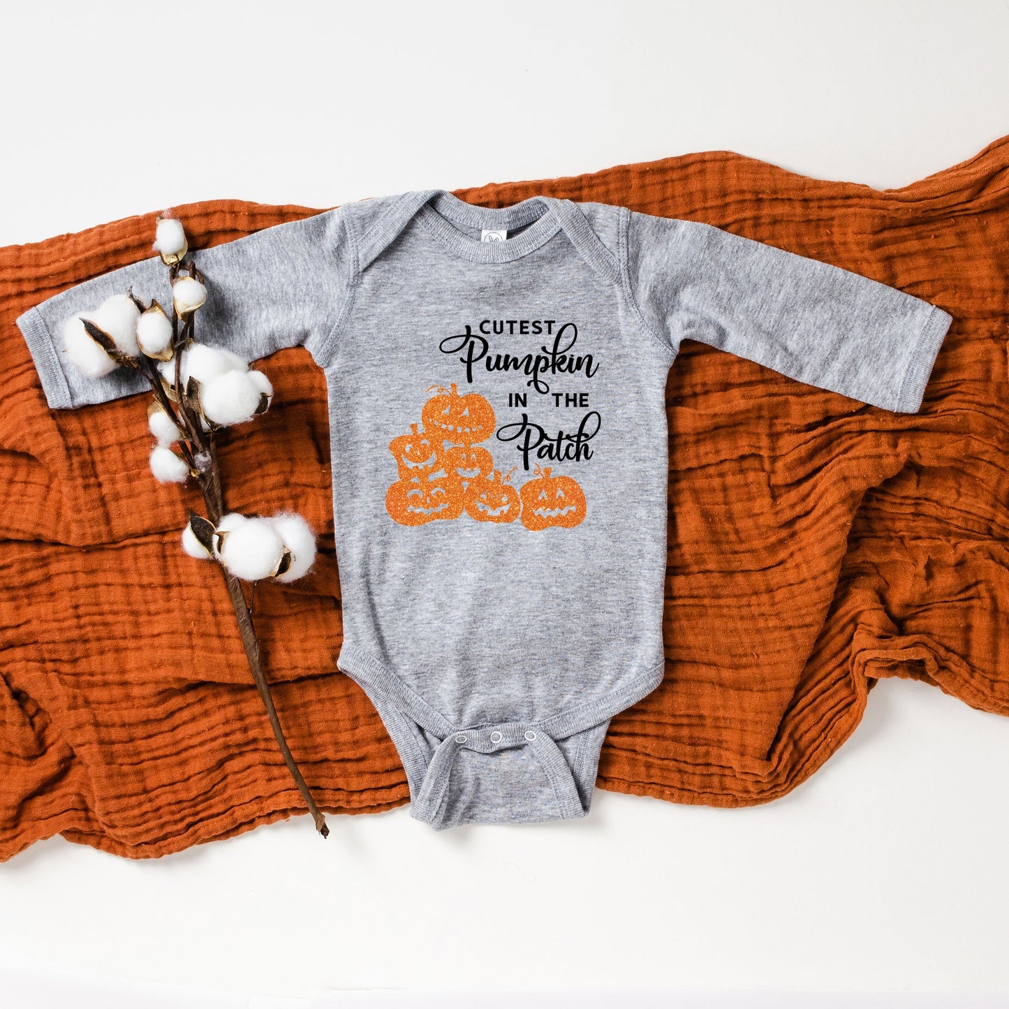 Cutest Pumpkin In The Patch Glitter | Baby Graphic Long Sleeve Onesie