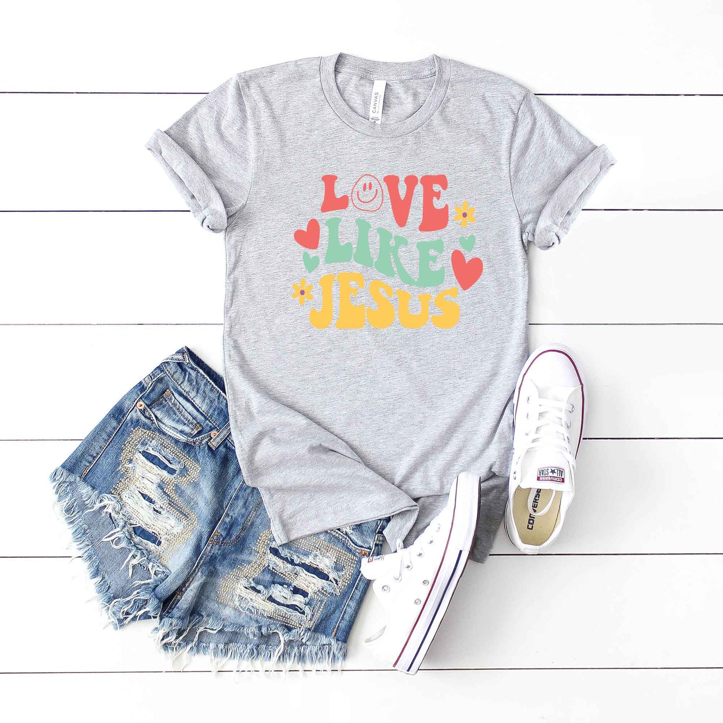 Love Like Jesus Retro Flowers | Short Sleeve Crew Neck