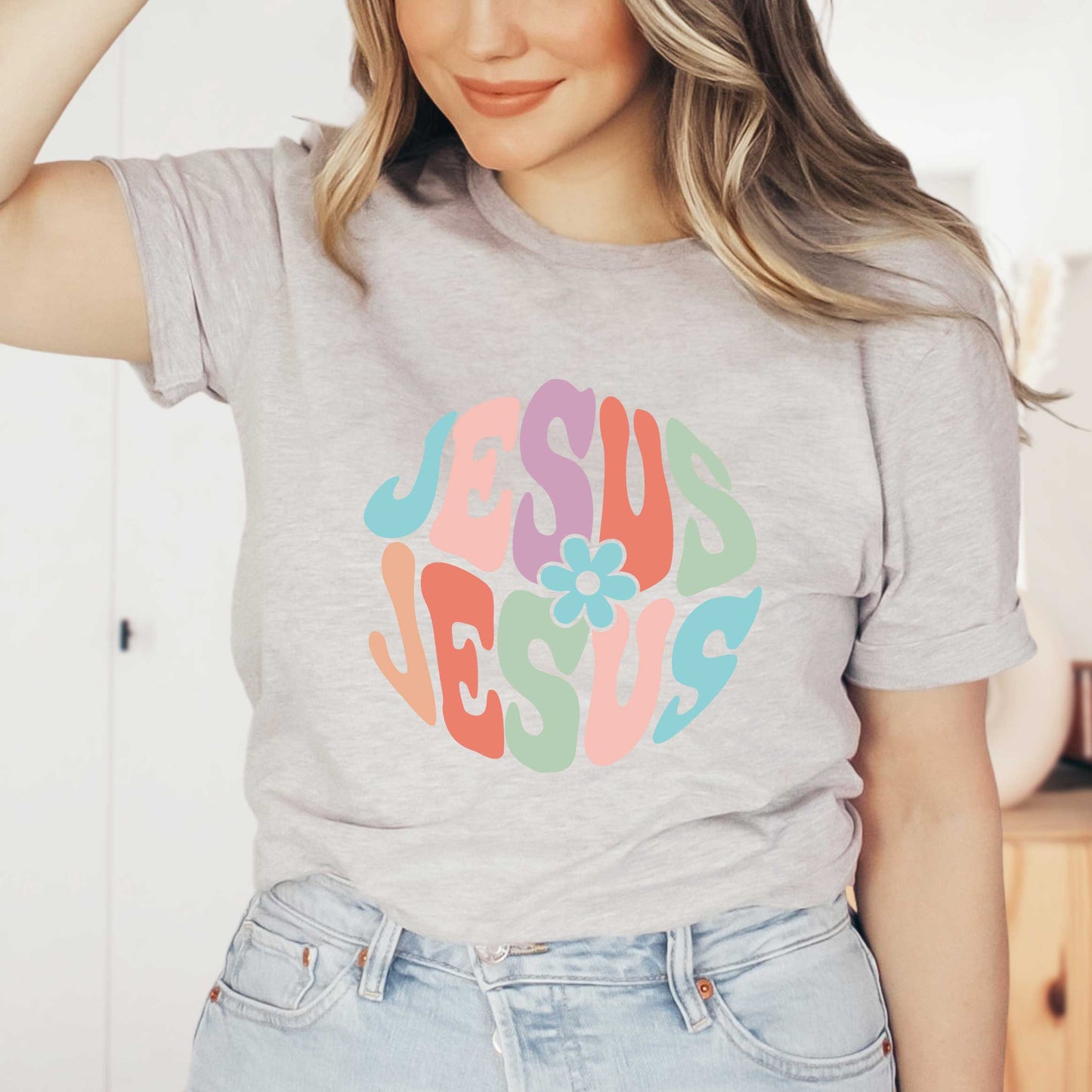 Jesus Colorful Flower | Short Sleeve Crew Neck