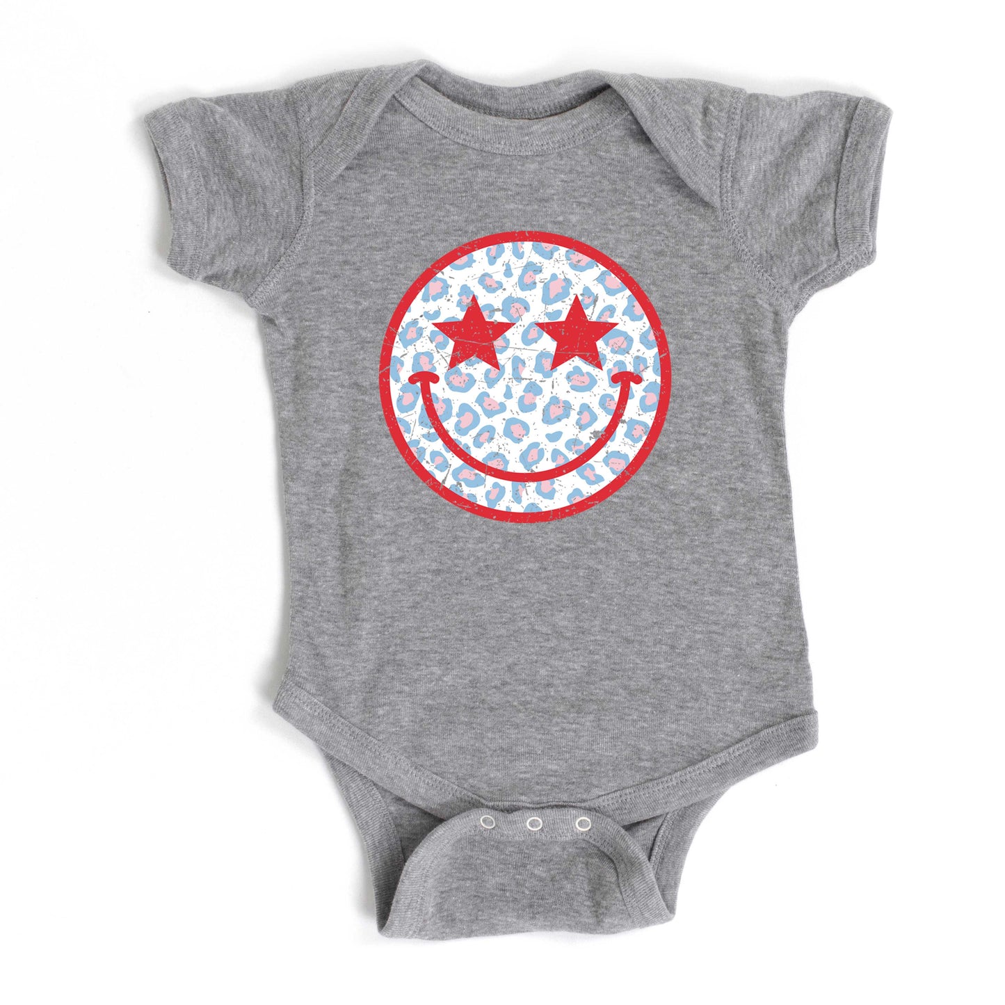 Leopard Patriotic Smiley Face | Baby Graphic Short Sleeve Onesie