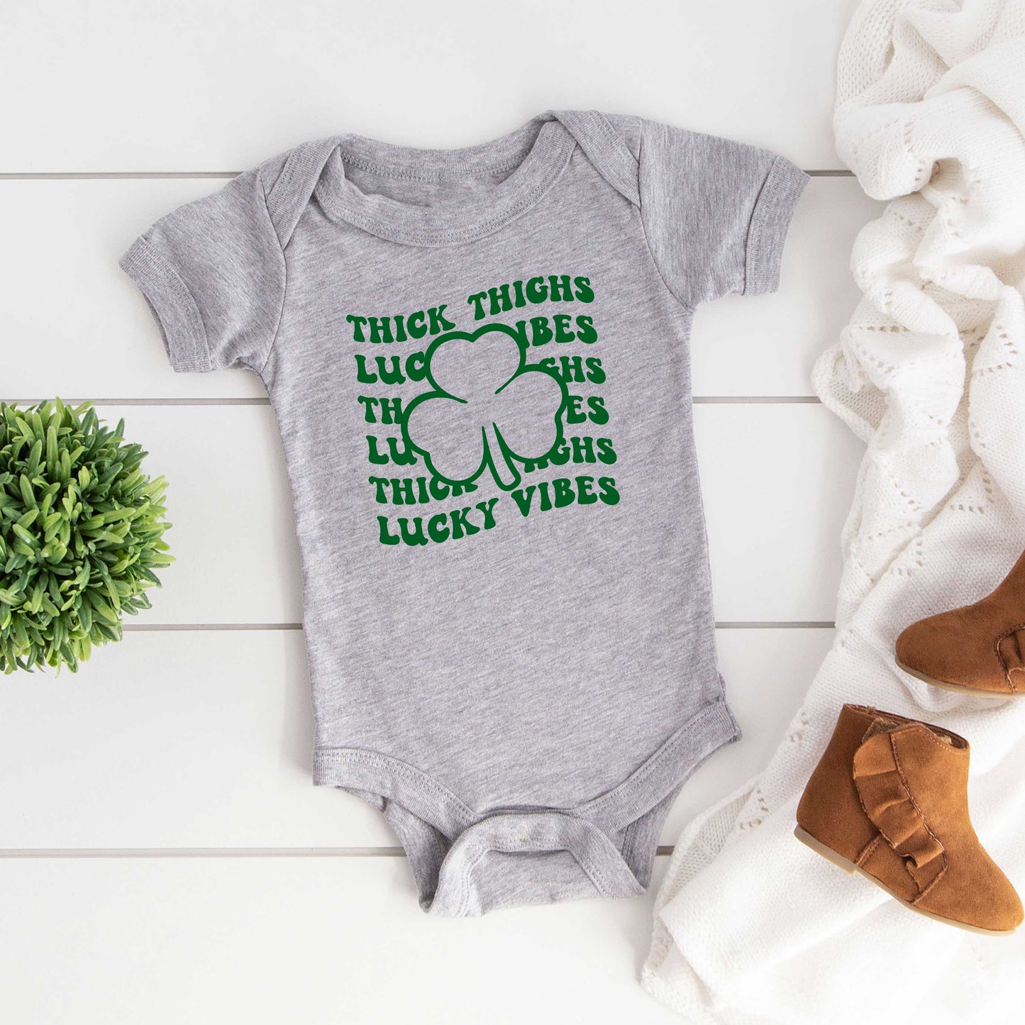 Thick Thighs Lucky Vibes | Baby Graphic Short Sleeve Onesie
